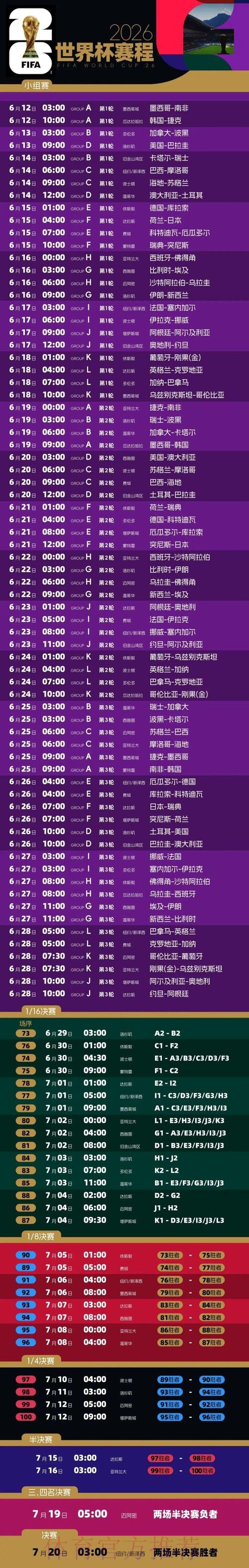 2026世界杯赛程最新消息及赛事安排详情